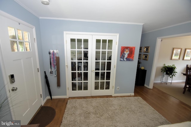 10 Casimir Ct, New Castle, DE 19720 - doorway to outside featuring french doors, wood finished floors, crown molding, and baseboards