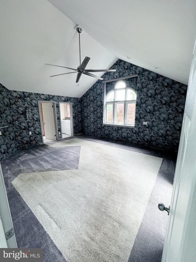 1392 Kutz Dr, Pottstown, PA 19465 - bonus room featuring wallpapered walls, a ceiling fan, carpet floors, and lofted ceiling