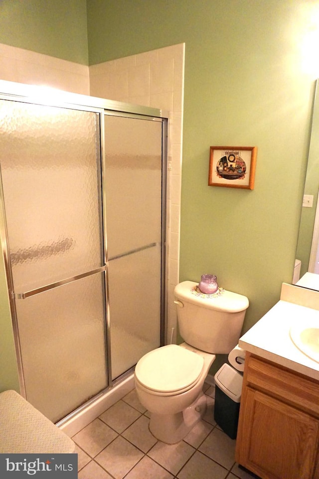 97 Burholme Dr, Hamilton, NJ 08691 - bathroom with a shower stall, tile patterned floors, vanity, and toilet