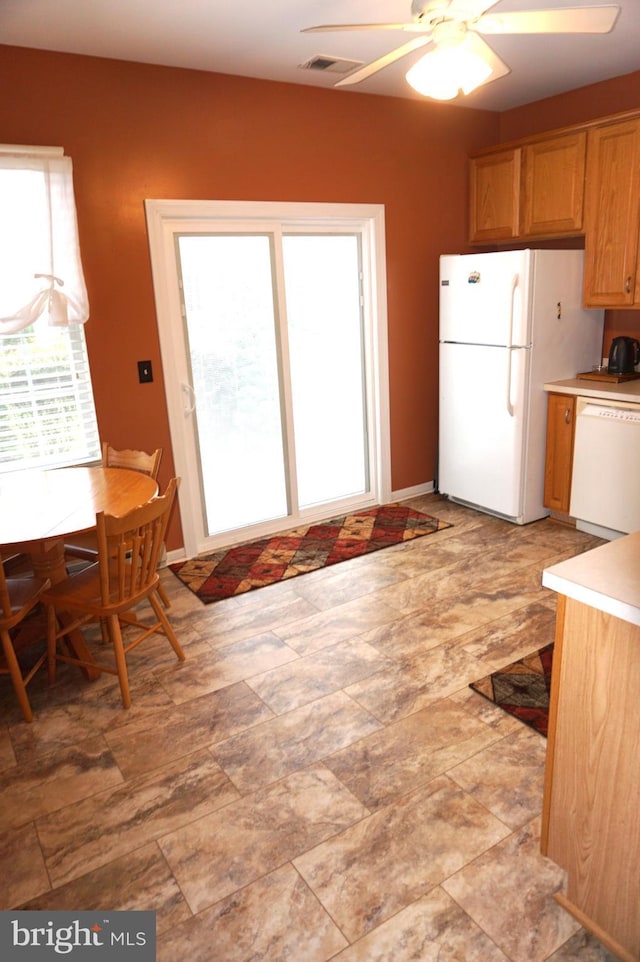 97 Burholme Dr, Hamilton, NJ 08691 - kitchen featuring white appliances, light countertops, a ceiling fan, and baseboards