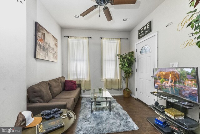 2562 N 31st St, Philadelphia, PA 19132 - living room with ceiling fan, recessed lighting, and wood finished floors