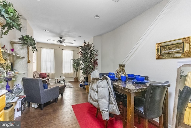 2562 N 31st St, Philadelphia, PA 19132 - dining area featuring wood finished floors, a ceiling fan, and recessed lighting