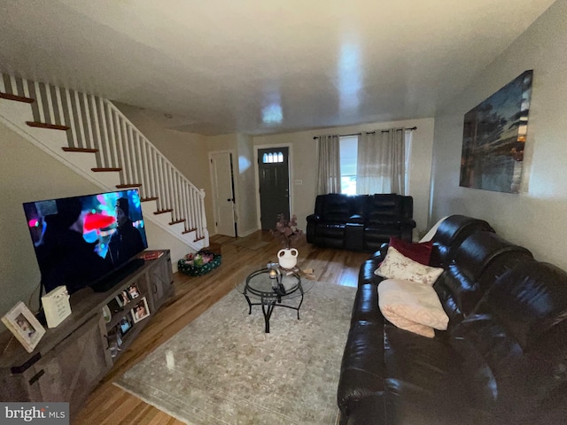 3110 Wellington St, Philadelphia, PA 19149 - living area featuring wood finished floors and stairs