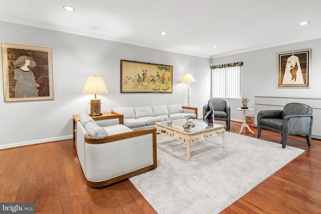 10 Stonehenge Cir Unit 1, Pikesville, MD 21208 - living area featuring baseboards, ornamental molding, recessed lighting, and wood finished floors