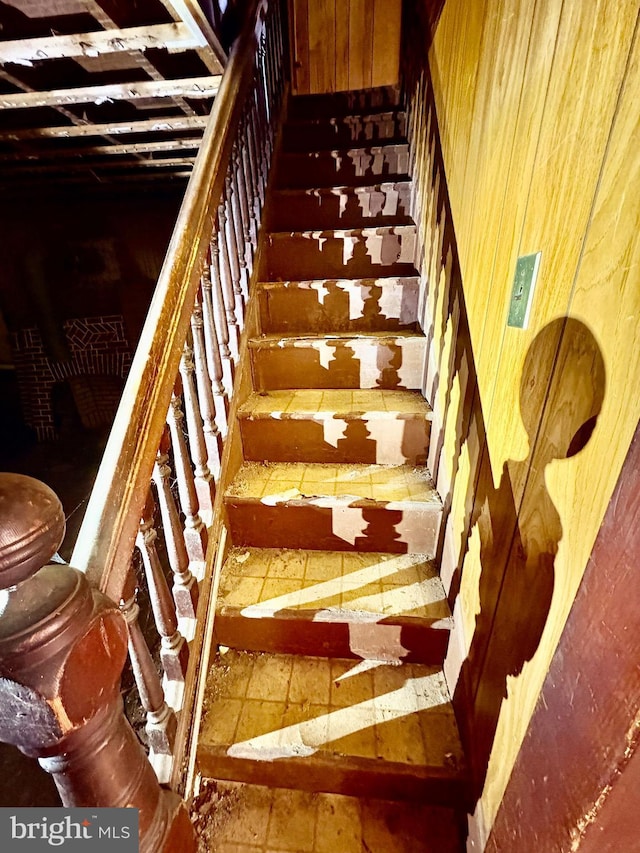217 Gandy Ln, Crisfield, MD 21817 - stairway featuring wooden walls and stone tile flooring