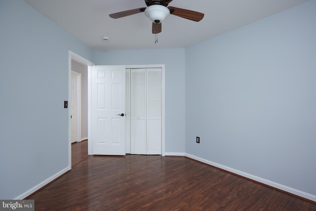 2723 Deer Ridge Dr, Silver Spring, MD 20904 - unfurnished bedroom with baseboards, wood finished floors, a closet, and a ceiling fan