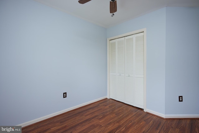 2723 Deer Ridge Dr, Silver Spring, MD 20904 - unfurnished bedroom with dark wood finished floors, a closet, baseboards, and a ceiling fan