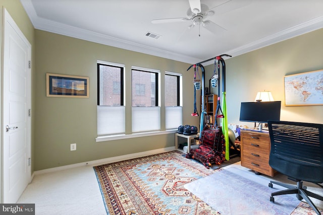 8435 Peace Lily Ct Unit 314, Lorton, VA 22079 - carpeted office with ornamental molding, baseboards, and a ceiling fan