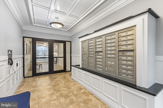 8435 Peace Lily Ct Unit 314, Lorton, VA 22079 - view of property's community with french doors, wainscoting, crown molding, a decorative wall, and mail area