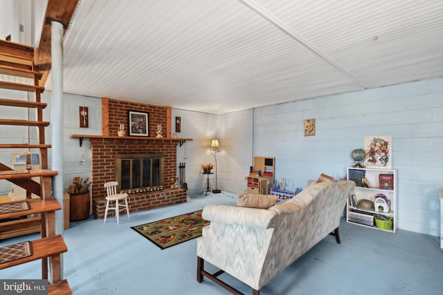 350 Poorhouse Rd, Winchester, VA 22603 - living area with concrete floors, stairway, and concrete block wall