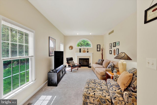 7 Chattam Ct, Baltimore, MD 21234 - carpeted living area with a glass covered fireplace, baseboards, and recessed lighting