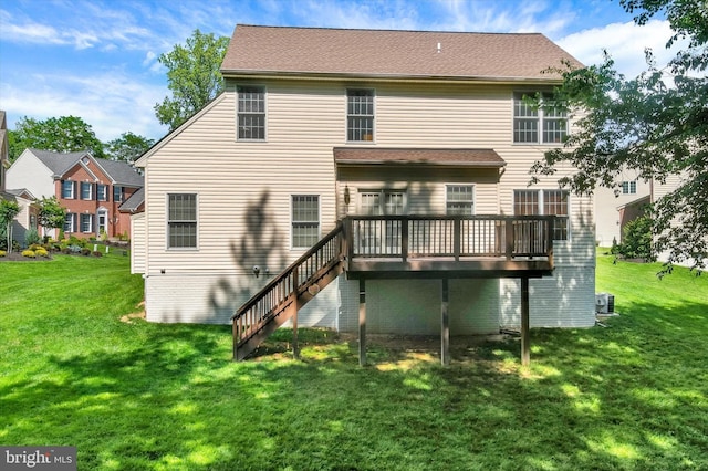 7 Chattam Ct, Baltimore, MD 21234 - rear view of property featuring a deck, a yard, and cooling unit