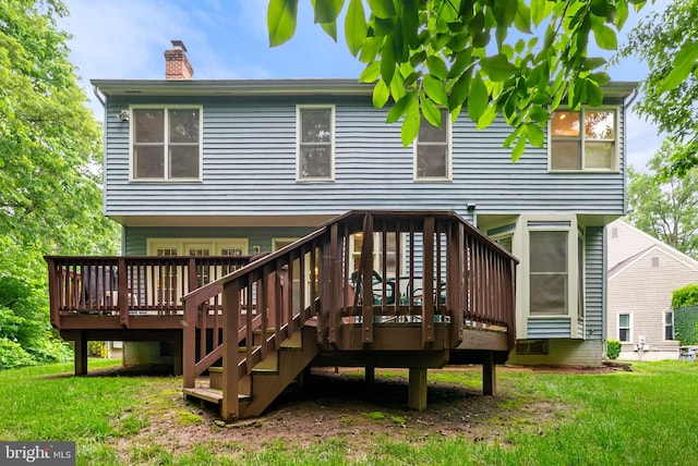 5212 Braywood Dr, Centreville, VA 20120 - rear view of property with a chimney, a lawn, and a wooden deck