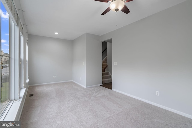 23466 Twin Falls Ter, Brambleton, VA 20148 - carpeted spare room featuring stairway, a ceiling fan, baseboards, and recessed lighting