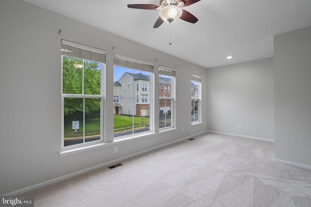 23466 Twin Falls Ter, Brambleton, VA 20148 - spare room with baseboards, carpet flooring, a ceiling fan, and recessed lighting