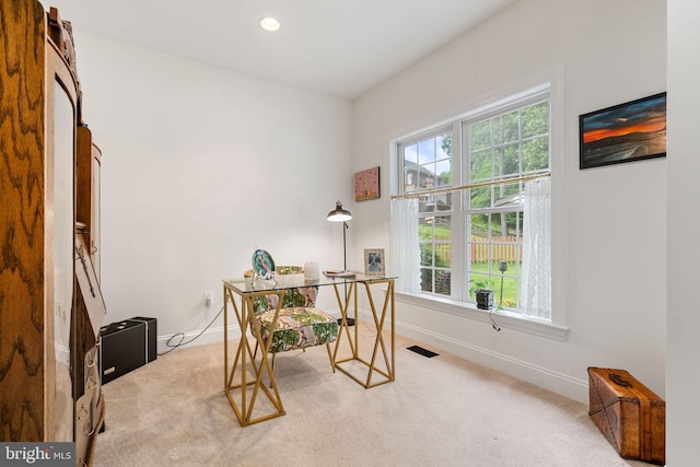 7814 Abbey Oaks Ct, Manassas, VA 20112 - home office with carpet floors, baseboards, and recessed lighting