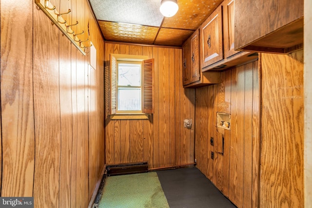 102 Sunset St, Browns Mills, NJ 08015 - clothes washing area with cabinet space, wooden walls, hookup for a washing machine, and electric dryer hookup