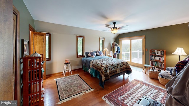 955 Lucabaugh Mill Rd, Westminster, MD 21157 - bedroom with access to outside, wood finished floors, ceiling fan, and baseboards