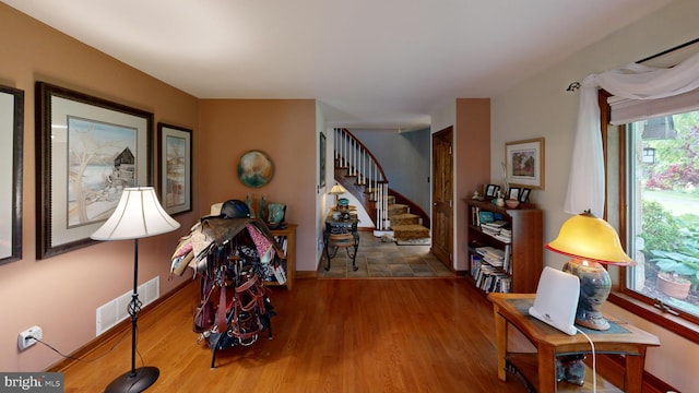 955 Lucabaugh Mill Rd, Westminster, MD 21157 - hall featuring stairs, wood finished floors, and baseboards