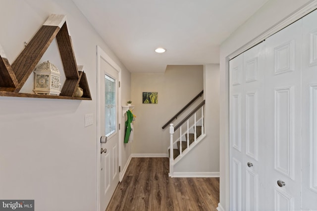 6281 Hidden Clearing, Columbia, MD 21045 - entrance foyer with stairway, wood finished floors, baseboards, and recessed lighting