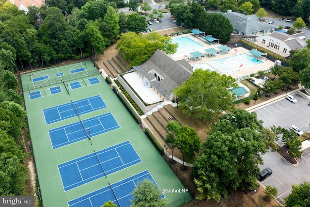 aerial view of a pool area