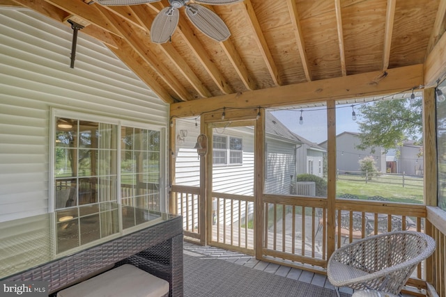 18418 Gravel Hill Rd, Georgetown, DE 19947 - unfurnished sunroom with vaulted ceiling and ceiling fan