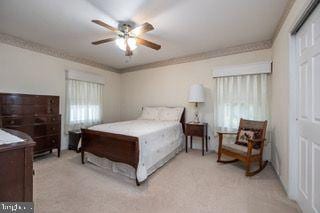 bedroom with carpet and ceiling fan