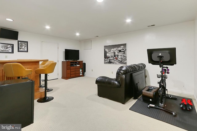 4501 Highland Green Ct, Alexandria, VA 22312 - exercise area featuring carpet flooring, recessed lighting, and a bar