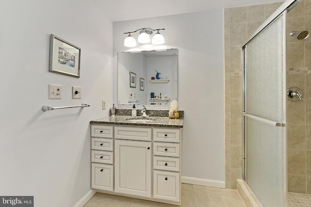 4501 Highland Green Ct, Alexandria, VA 22312 - full bath featuring a stall shower, vanity, tile patterned floors, and baseboards