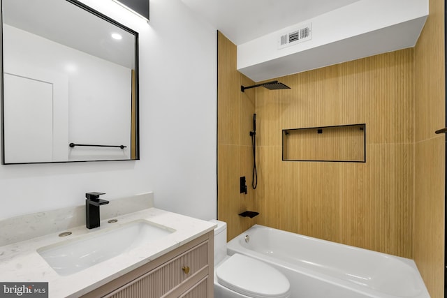 full bath featuring shower / tub combination, toilet, and vanity