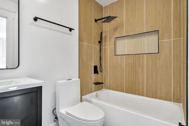 full bath featuring vanity, toilet, and tub / shower combination