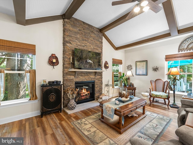 20 Parker Dr, Millsboro, DE 19966 - living area featuring ceiling fan, plenty of natural light, baseboards, and a fireplace