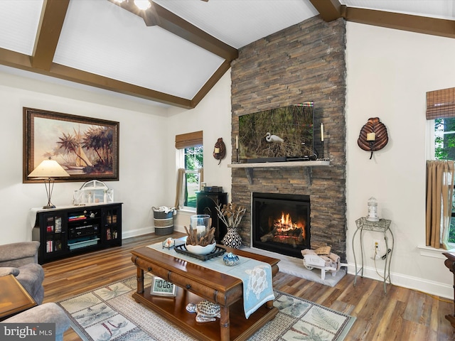 20 Parker Dr, Millsboro, DE 19966 - living area featuring a fireplace, baseboards, and wood finished floors