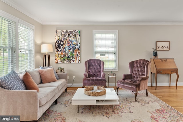 23 Linden Ave, Annapolis, MD 21401 - living room with ornamental molding, wood finished floors, and baseboards