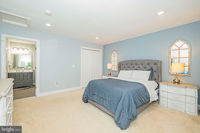 10021 Lorain Ave, Silver Spring, MD 20901 - bedroom with light carpet, attic access, recessed lighting, a closet, and connected bathroom