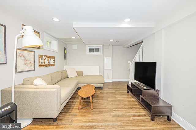 10021 Lorain Ave, Silver Spring, MD 20901 - living area with light wood-style floors, recessed lighting, stairway, and baseboards
