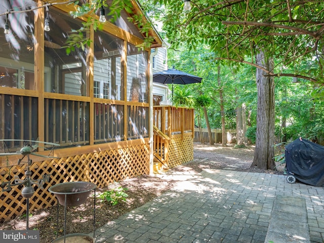 12906 Brafferton Ct, Herndon, VA 20171 - wooden terrace featuring grilling area, a patio area, and a sunroom