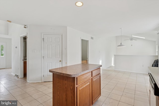 7 Gazelle Pl, New Castle, DE 19720 - kitchen featuring light tile patterned flooring, ceiling fan, a center island, dishwasher, and recessed lighting