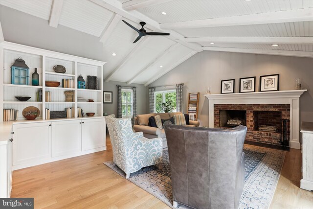 11476 Bronzedale Dr, Oakton, VA 22124 - living area featuring light wood-style flooring, a fireplace, a ceiling fan, and recessed lighting