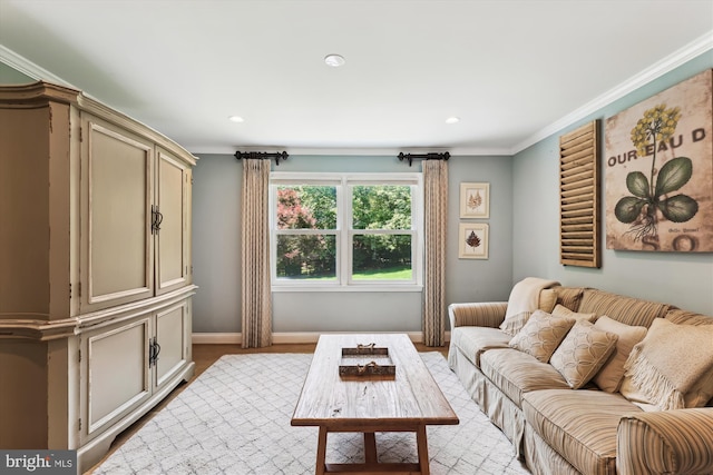 11476 Bronzedale Dr, Oakton, VA 22124 - living area featuring crown molding, baseboards, recessed lighting, and light wood-type flooring