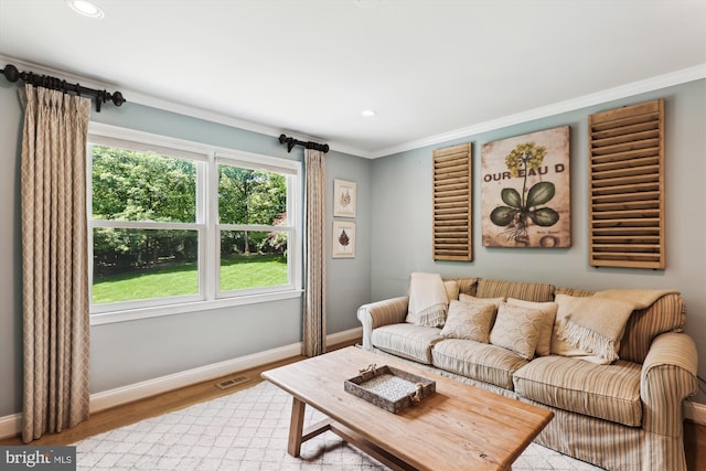 11476 Bronzedale Dr, Oakton, VA 22124 - living room featuring baseboards, wood finished floors, recessed lighting, and crown molding