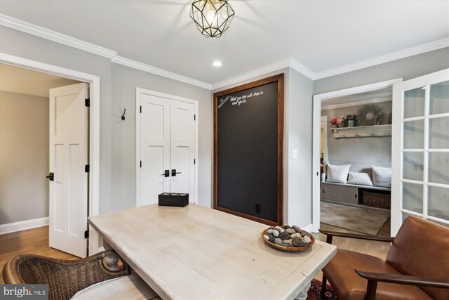 11476 Bronzedale Dr, Oakton, VA 22124 - office area with wood finished floors, crown molding, and baseboards