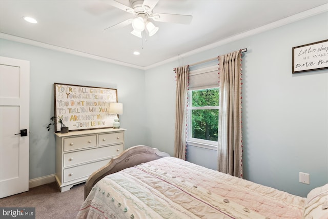 11476 Bronzedale Dr, Oakton, VA 22124 - carpeted bedroom featuring recessed lighting, ornamental molding, and ceiling fan