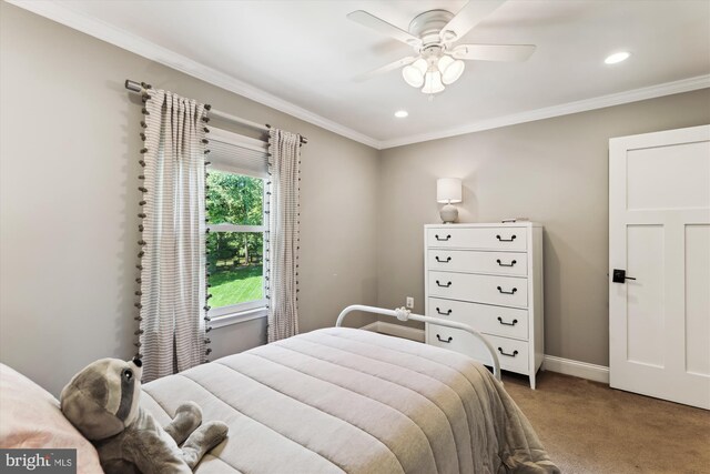 11476 Bronzedale Dr, Oakton, VA 22124 - carpeted bedroom featuring ornamental molding, recessed lighting, baseboards, and ceiling fan