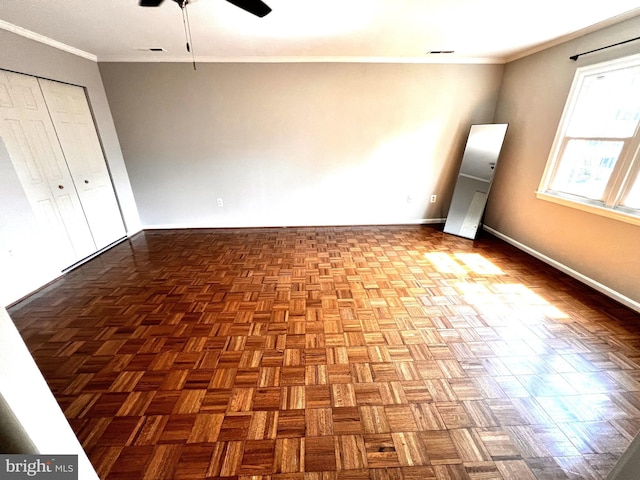 6572 Flagmaker Ct, Falls Church, VA 22042 - unfurnished bedroom featuring ornamental molding, baseboards, and ceiling fan