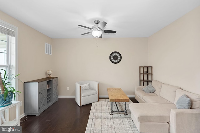 23483 Aldie Manor Ter, Ashburn, VA 20148 - living area with wood finished floors, ceiling fan, and baseboards