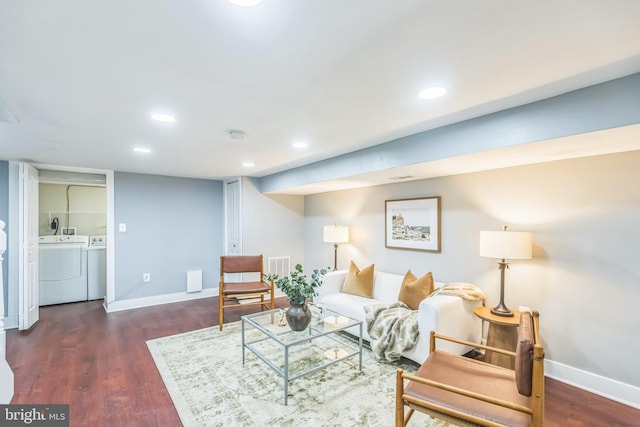1778 Lang Pl NE, Washington, DC 20002 - living area with washing machine and dryer, baseboards, wood finished floors, and recessed lighting