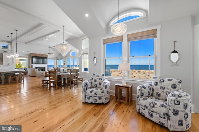 6601 Ocean Blvd, Long Beach Township, NJ 08008 - sitting room featuring light wood-type flooring, a chandelier, healthy amount of natural light, and recessed lighting