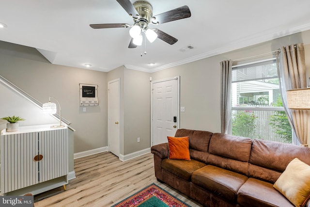 3424 Lockheed Blvd Unit F, Alexandria, VA 22306 - living area with light wood-style floors, baseboards, crown molding, and a ceiling fan