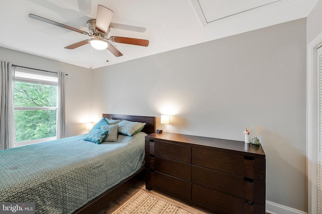 3424 Lockheed Blvd Unit F, Alexandria, VA 22306 - bedroom featuring light wood-style floors, a ceiling fan, and baseboards